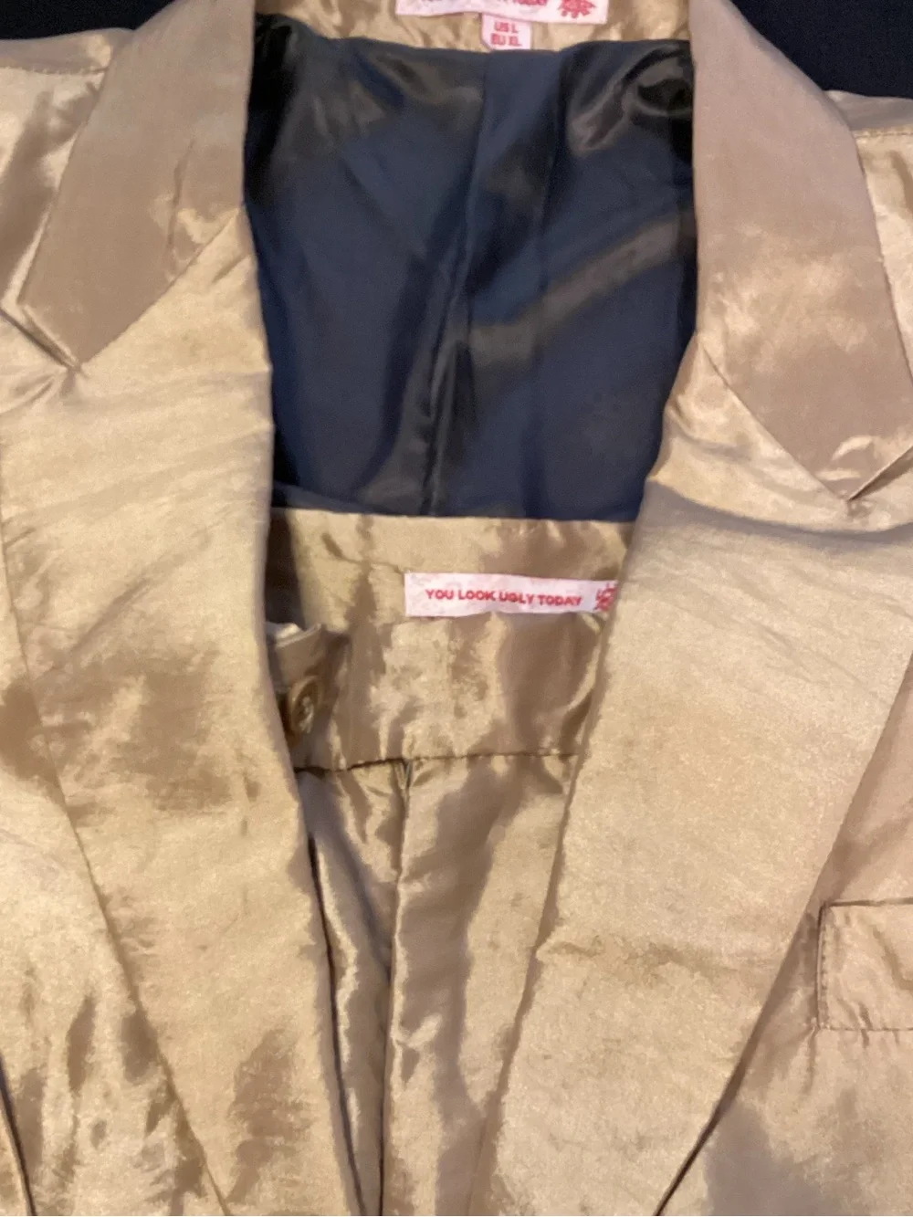 Mens Adult Suit Costume Magician Bachelor Party Jacket Tie Pants Gold Size XL